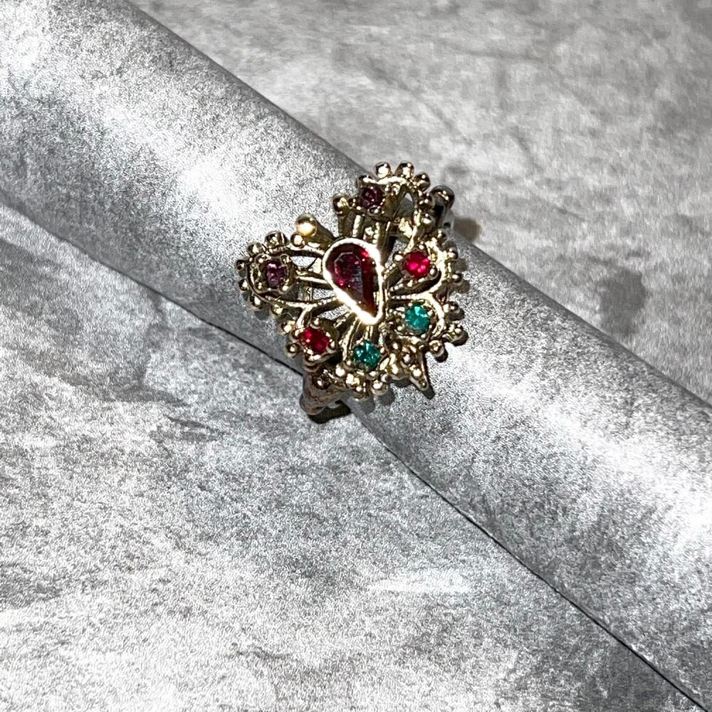 VTG c1950 Vargas 18K HGE .925 Sterling Simulated Stones Butterfly Ring SZ 6.75